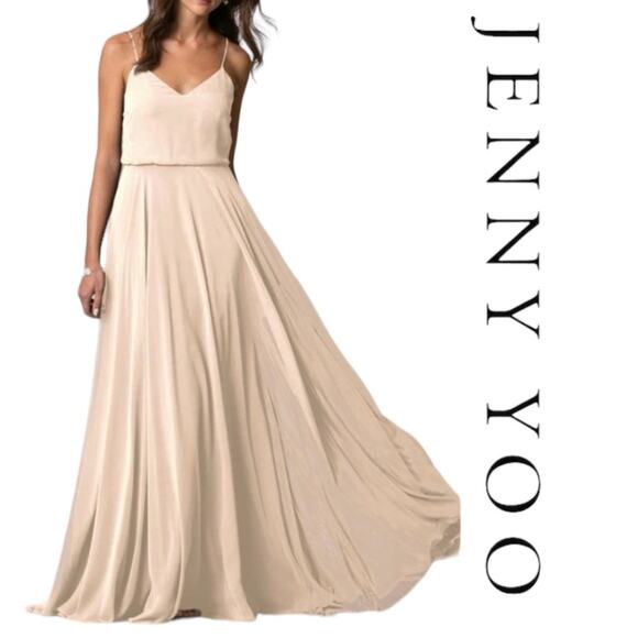 New Jenny Yoo Inesse Bridesmaid Dress Chiffon Soft Blush Romantic Womens Size 4 - Picture 1 of 11
